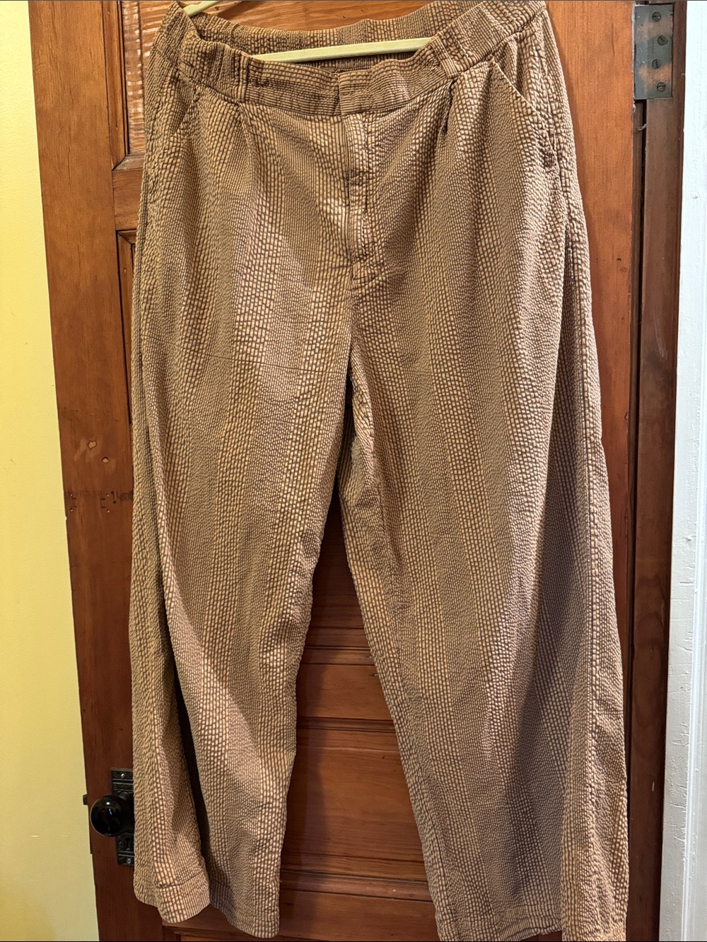 Free People Taupe Striped Wide-Leg Seersucker Pants